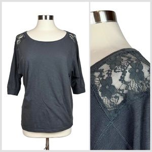 Mix & Co. Gray Top with Lace Shoulders